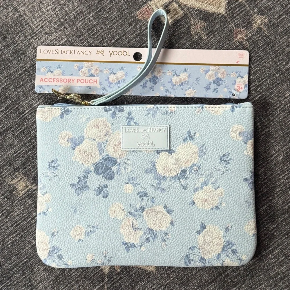 Love Shack Fancy Accessory Pouch Floral Pencil Case Wristlet Everblooming Blue